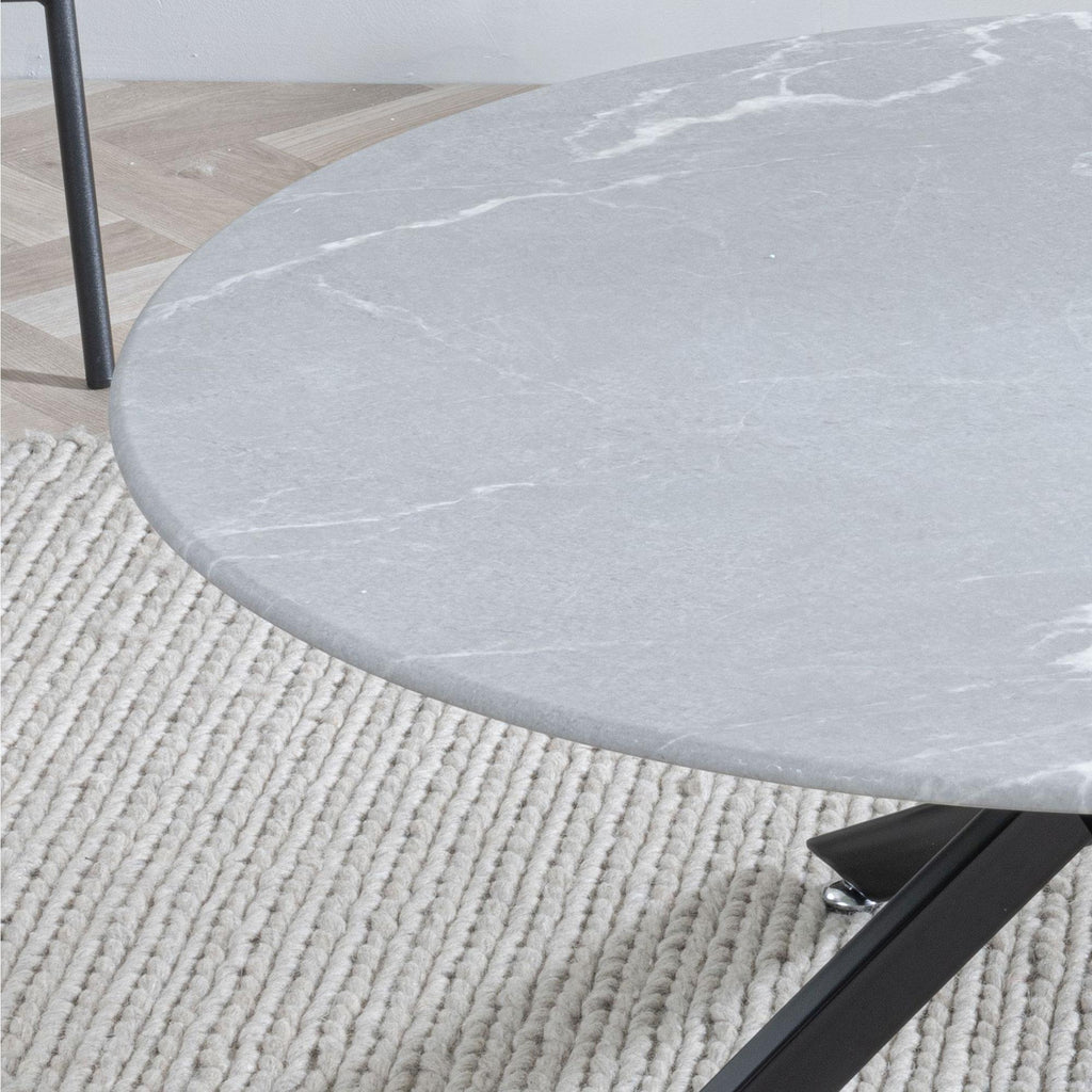 Sutton Grey and Black Round Coffee Table - 90cm Glass Top with Concrete Effect