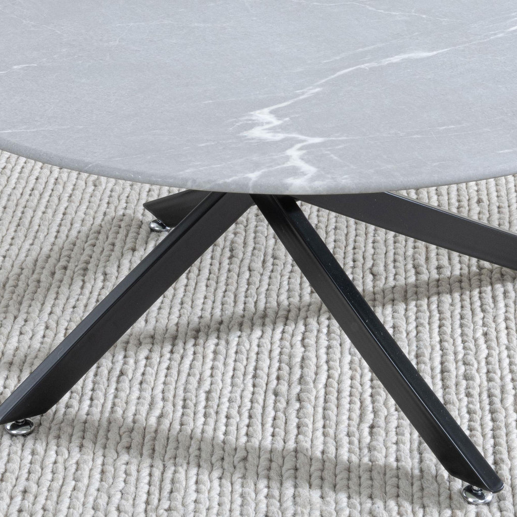 Sutton Grey and Black Round Coffee Table - 90cm Glass Top with Concrete Effect