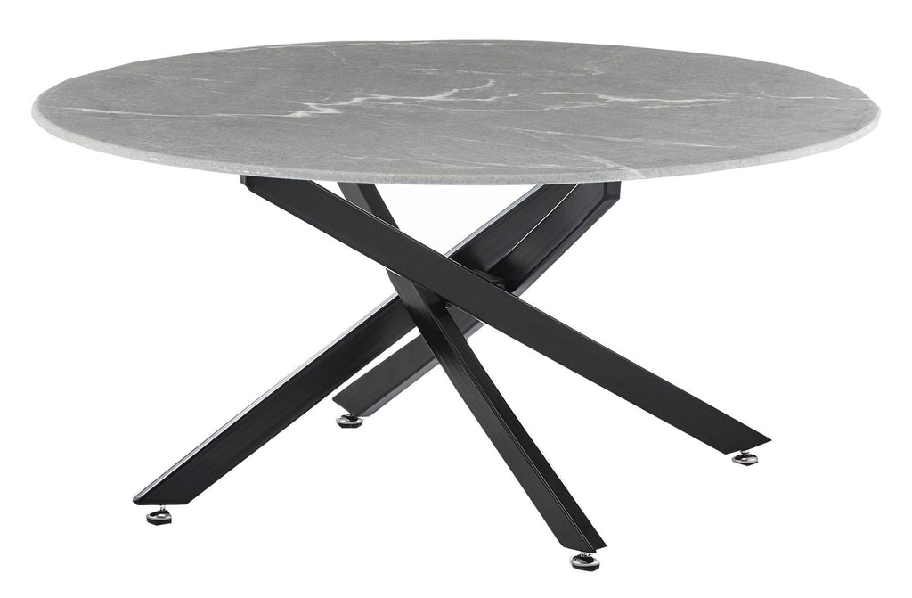 Sutton Grey and Black Round Coffee Table - 90cm Glass Top with Concrete Effect