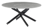 Sutton Grey and Black Round Coffee Table - 90cm Glass Top with Concrete Effect