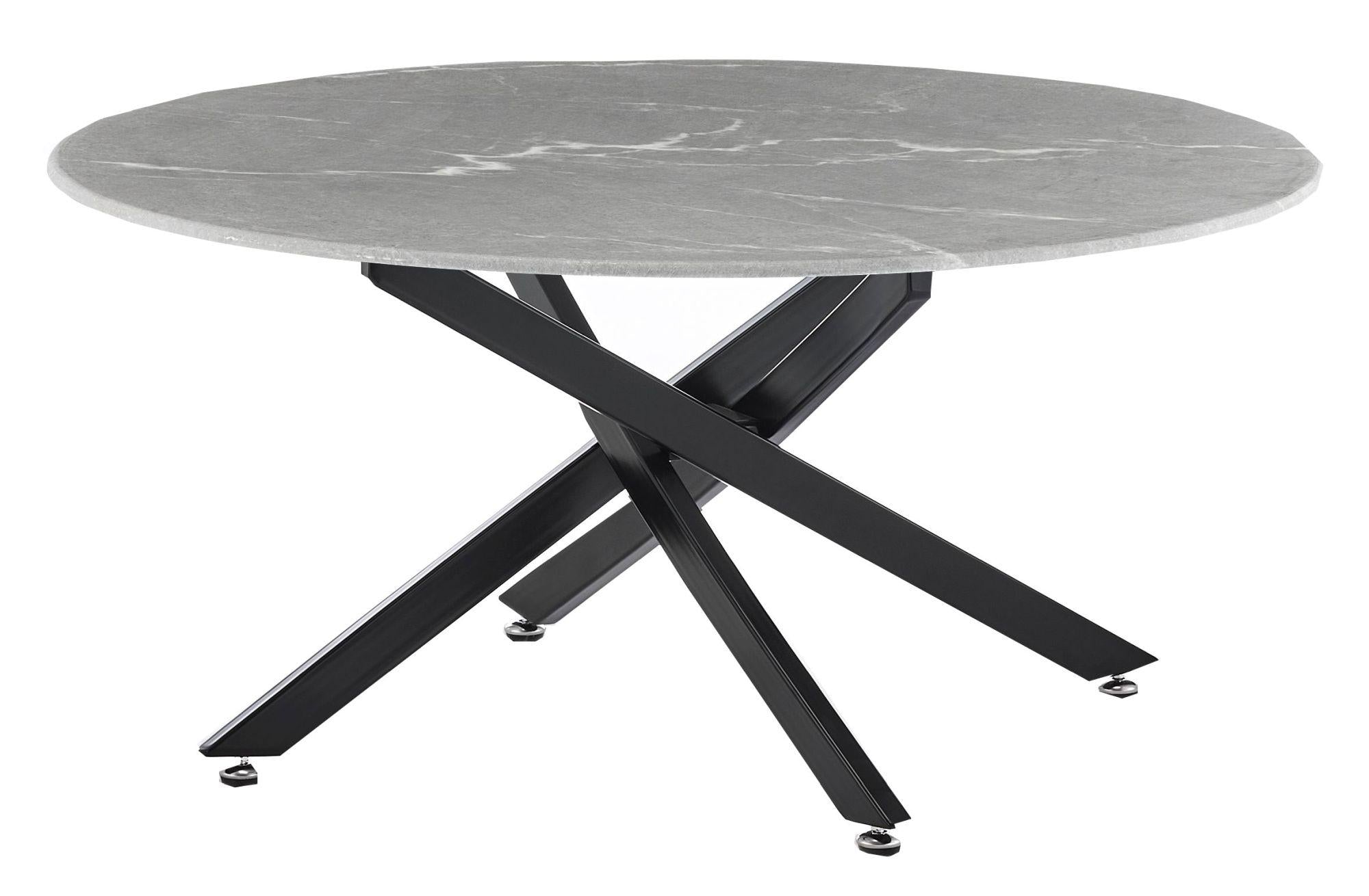 Sutton Grey and Black Round Coffee Table - 90cm Glass Top with Concrete Effect