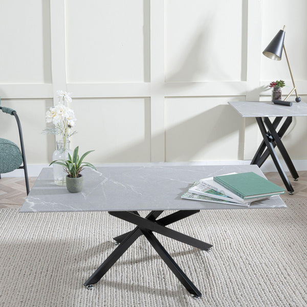 Sutton Grey and Black Coffee Table - 110cm Glass Top with Concrete Effect
