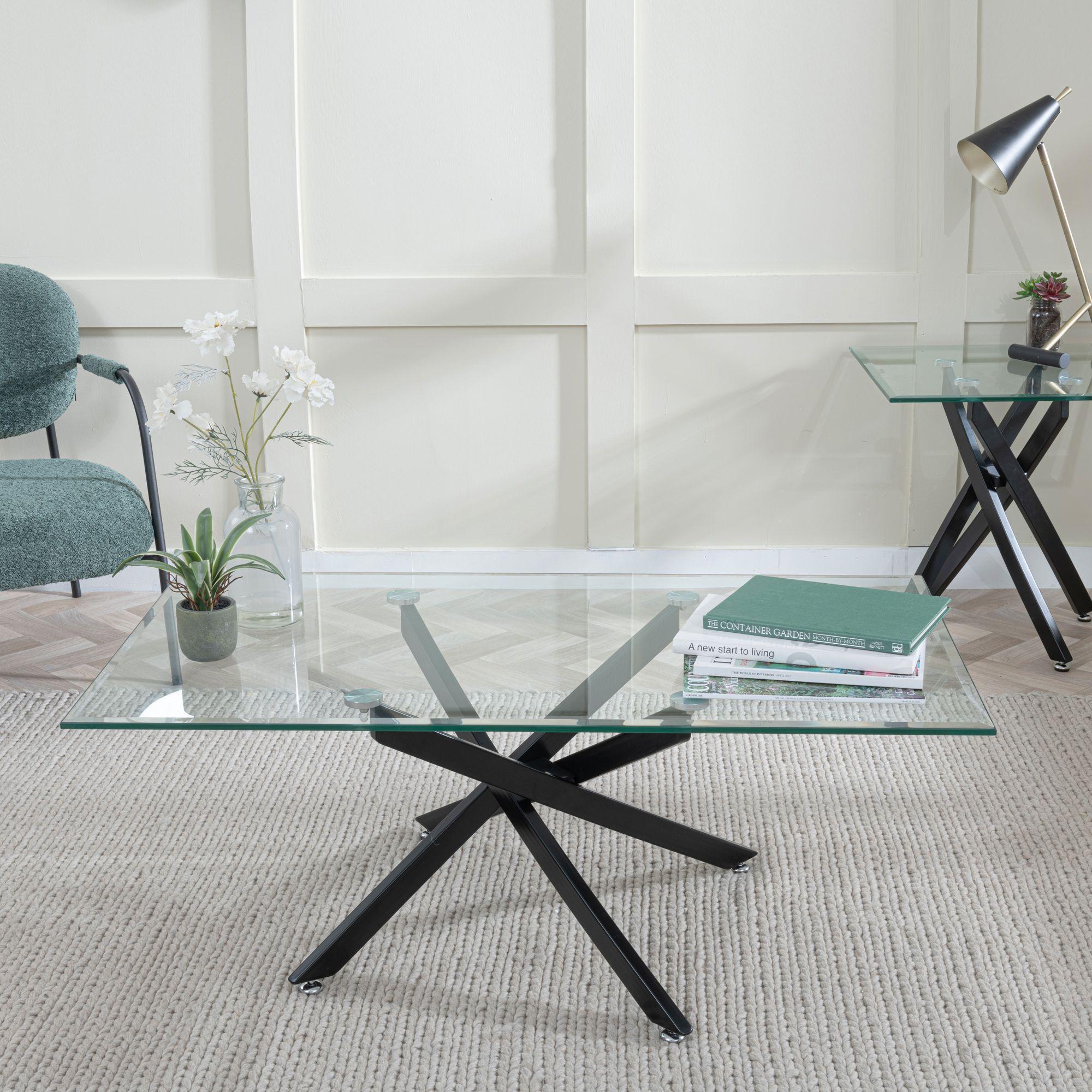 Sutton Clear Glass and Black Coffee Table - 110cm Tempered Top
