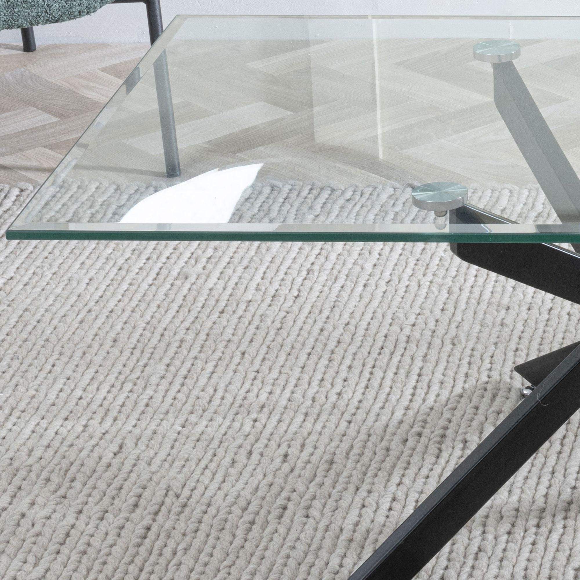Sutton Clear Glass and Black Coffee Table - 110cm Tempered Top