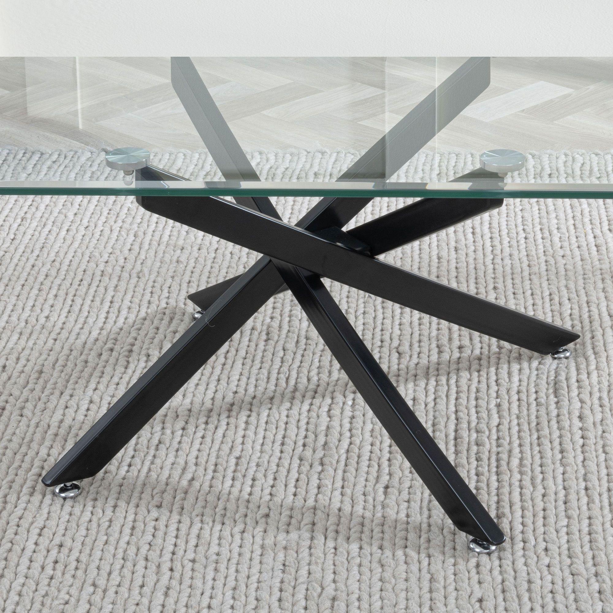 Sutton Clear Glass and Black Coffee Table - 110cm Tempered Top