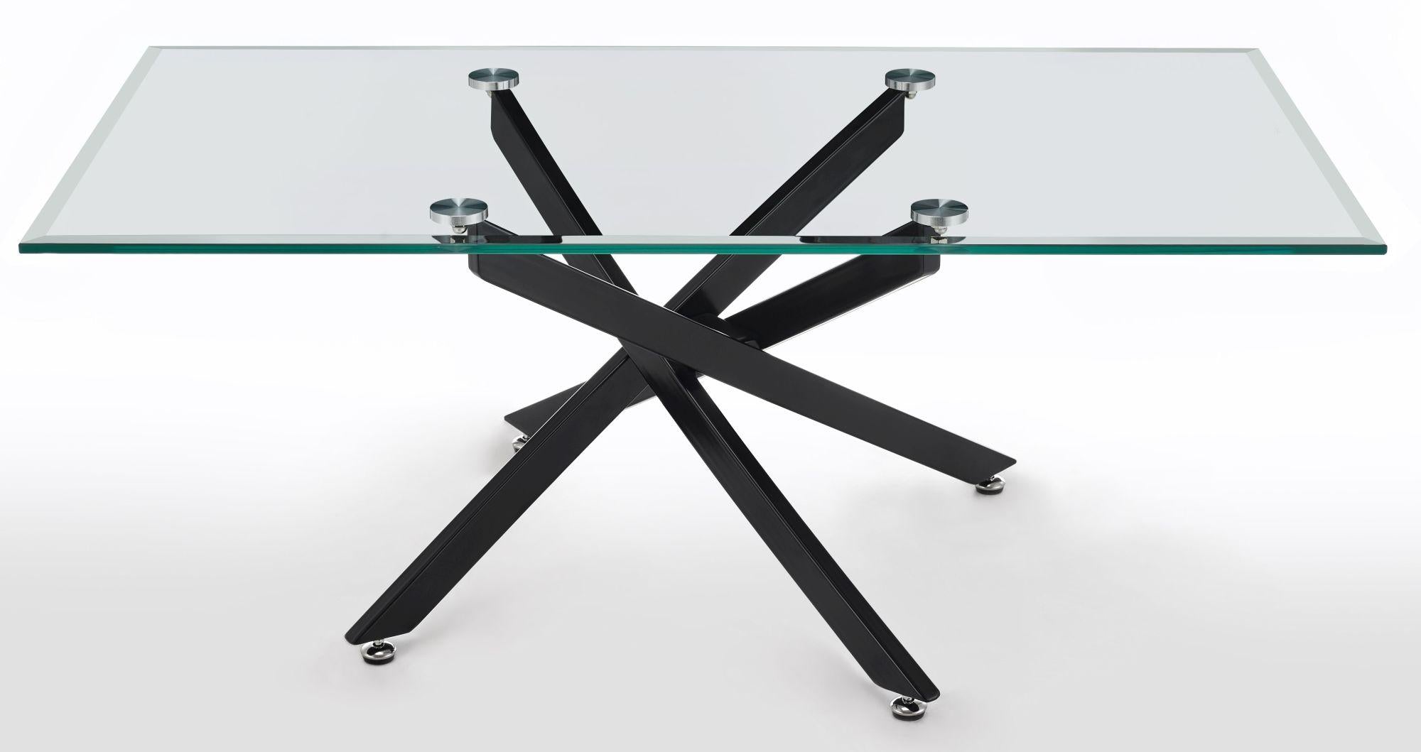 Sutton Clear Glass and Black Coffee Table - 110cm Tempered Top