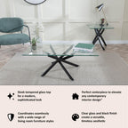 Sutton Clear Glass and Black Coffee Table - 110cm Tempered Top