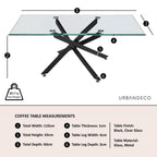 Sutton Clear Glass and Black Coffee Table - 110cm Tempered Top