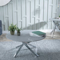 Sutton Grey and Chrome Round Coffee Table - 90cm Glass Top with Concrete Effect
