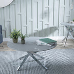 Sutton Grey and Chrome Round Coffee Table - 90cm Glass Top with Concrete Effect