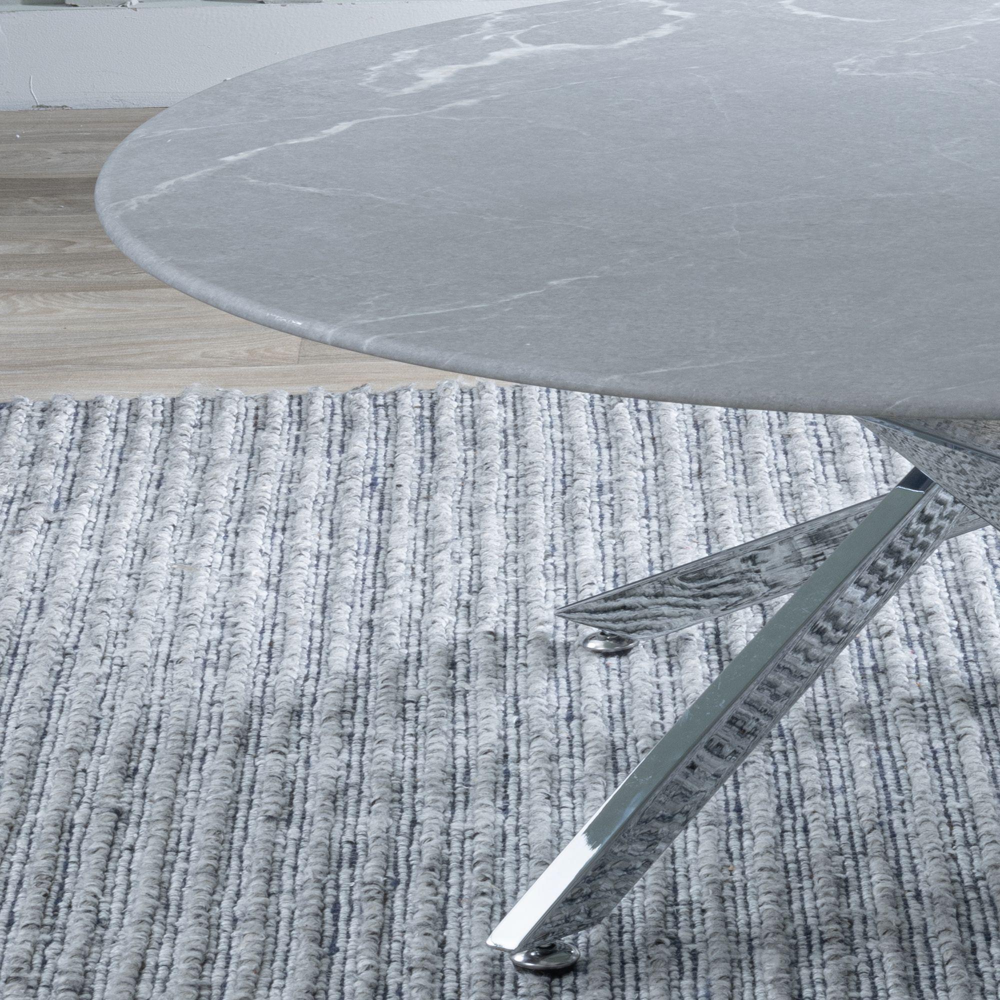 Sutton Grey and Chrome Round Coffee Table - 90cm Glass Top with Concrete Effect