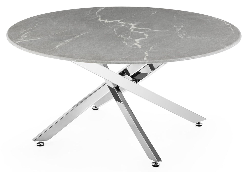Sutton Grey and Chrome Round Coffee Table - 90cm Glass Top with Concrete Effect