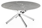 Sutton Grey and Chrome Round Coffee Table - 90cm Glass Top with Concrete Effect