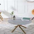 Sutton Grey and Gold Round Coffee Table - 90cm Glass Top with Concrete Effect