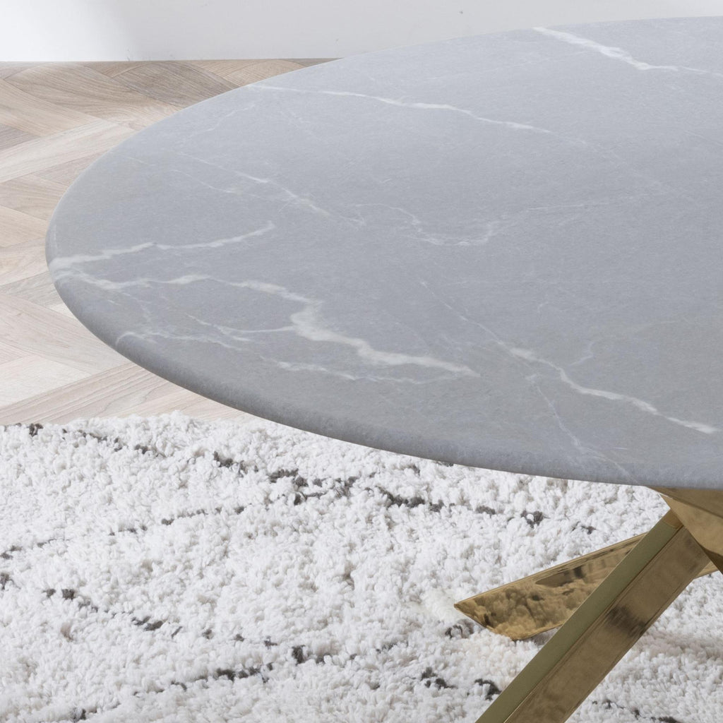 Sutton Grey and Gold Round Coffee Table - 90cm Glass Top with Concrete Effect
