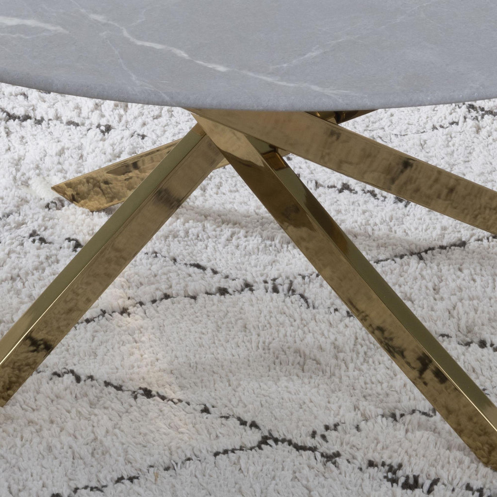 Sutton Grey and Gold Round Coffee Table - 90cm Glass Top with Concrete Effect