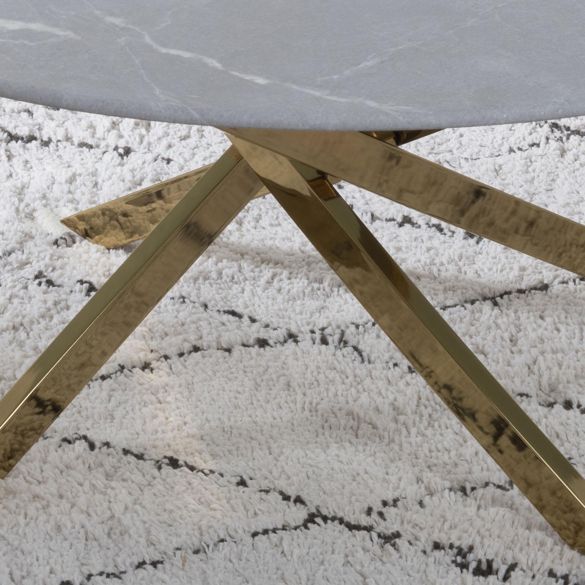 Sutton Grey and Gold Round Coffee Table - 90cm Glass Top with Concrete Effect