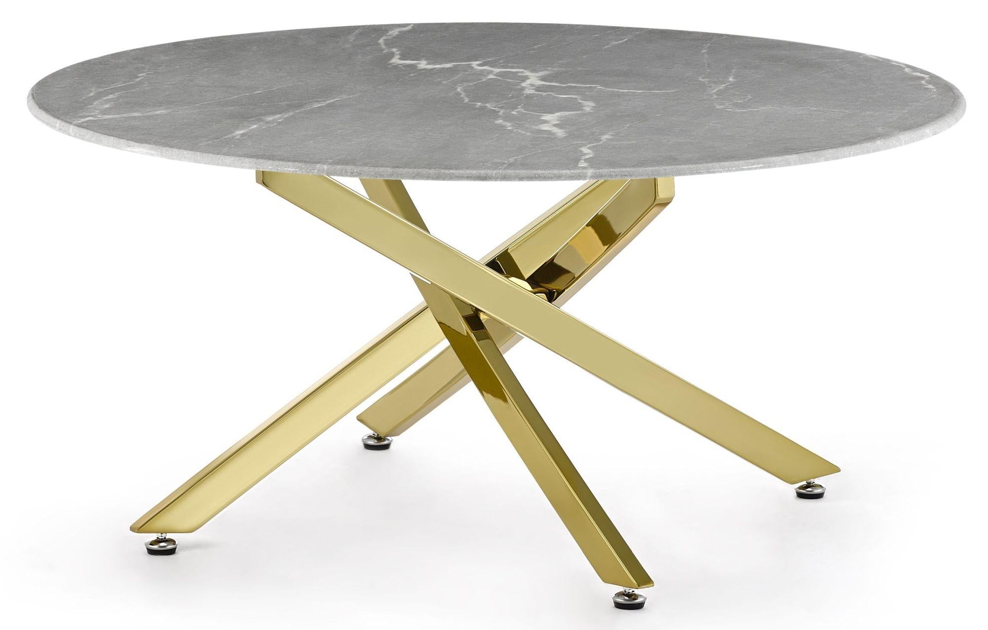 Sutton Grey and Gold Round Coffee Table - 90cm Glass Top with Concrete Effect