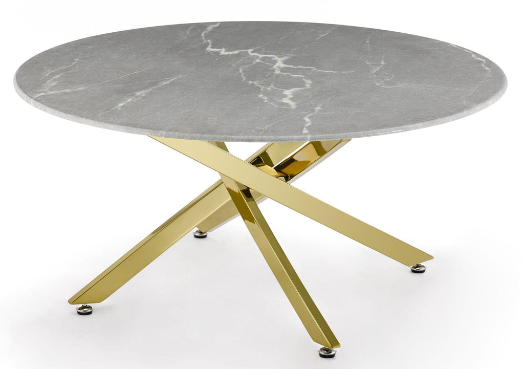 Sutton Grey and Gold Round Coffee Table - 90cm Glass Top with Concrete Effect