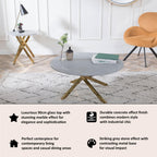 Sutton Grey and Gold Round Coffee Table - 90cm Glass Top with Concrete Effect