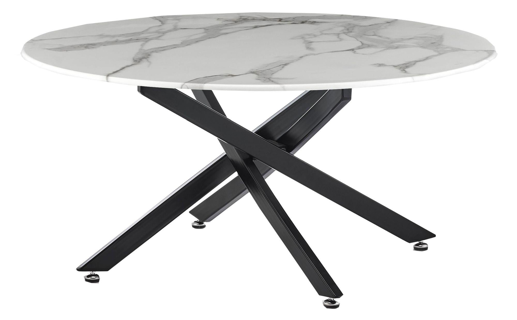 Sutton White and Black Round Coffee Table - 90cm Glass Top with Marble Effect