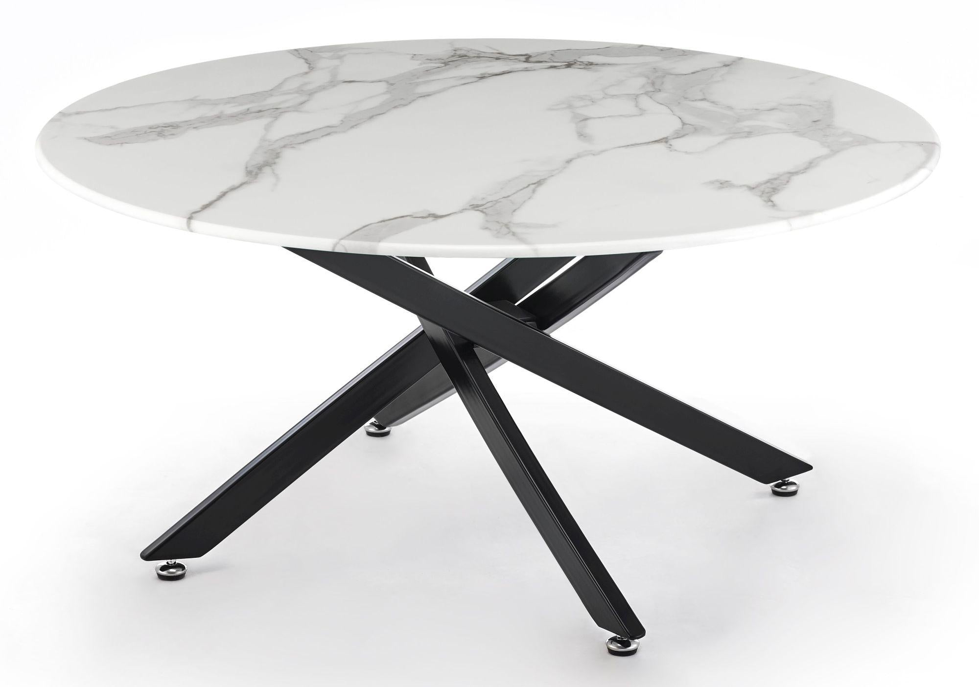 Sutton White and Black Round Coffee Table - 90cm Glass Top with Marble Effect