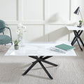 Sutton White and Black Coffee Table - 110cm Glass Top with Marble Effect