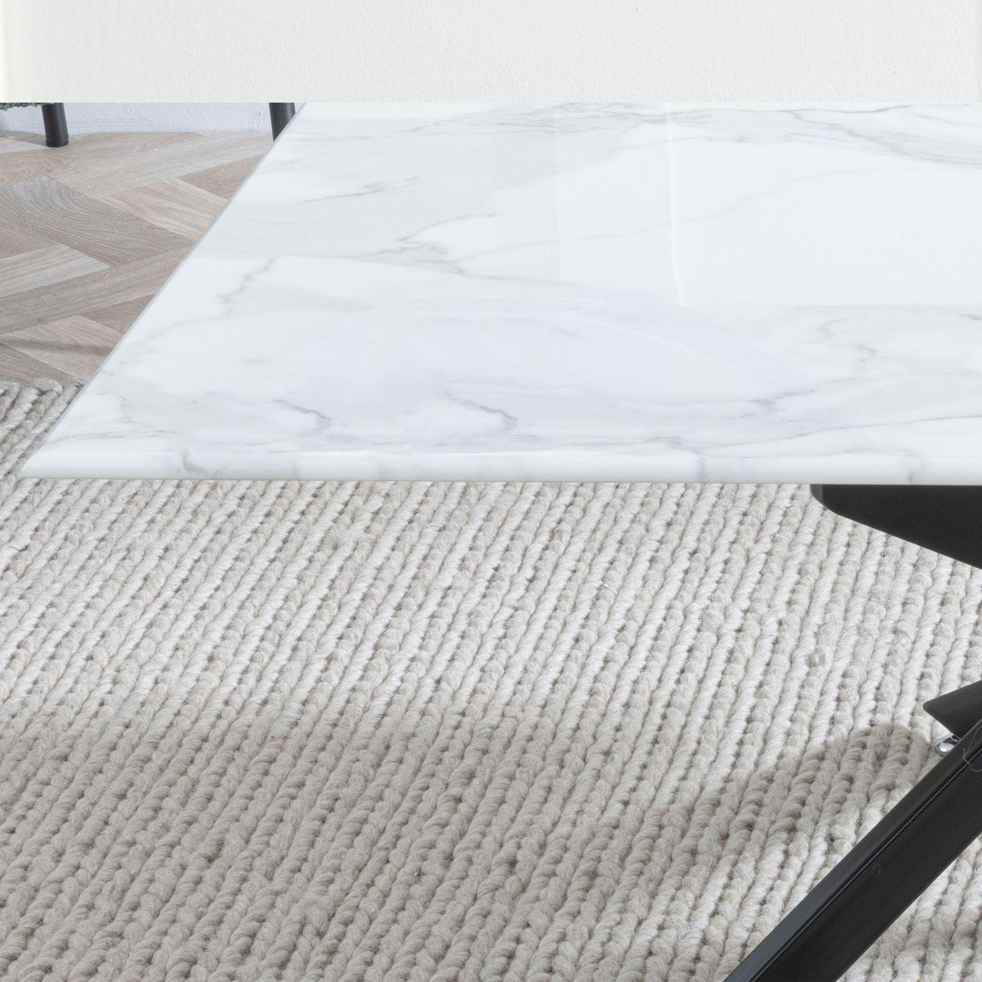 Sutton White and Black Coffee Table - 110cm Glass Top with Marble Effect