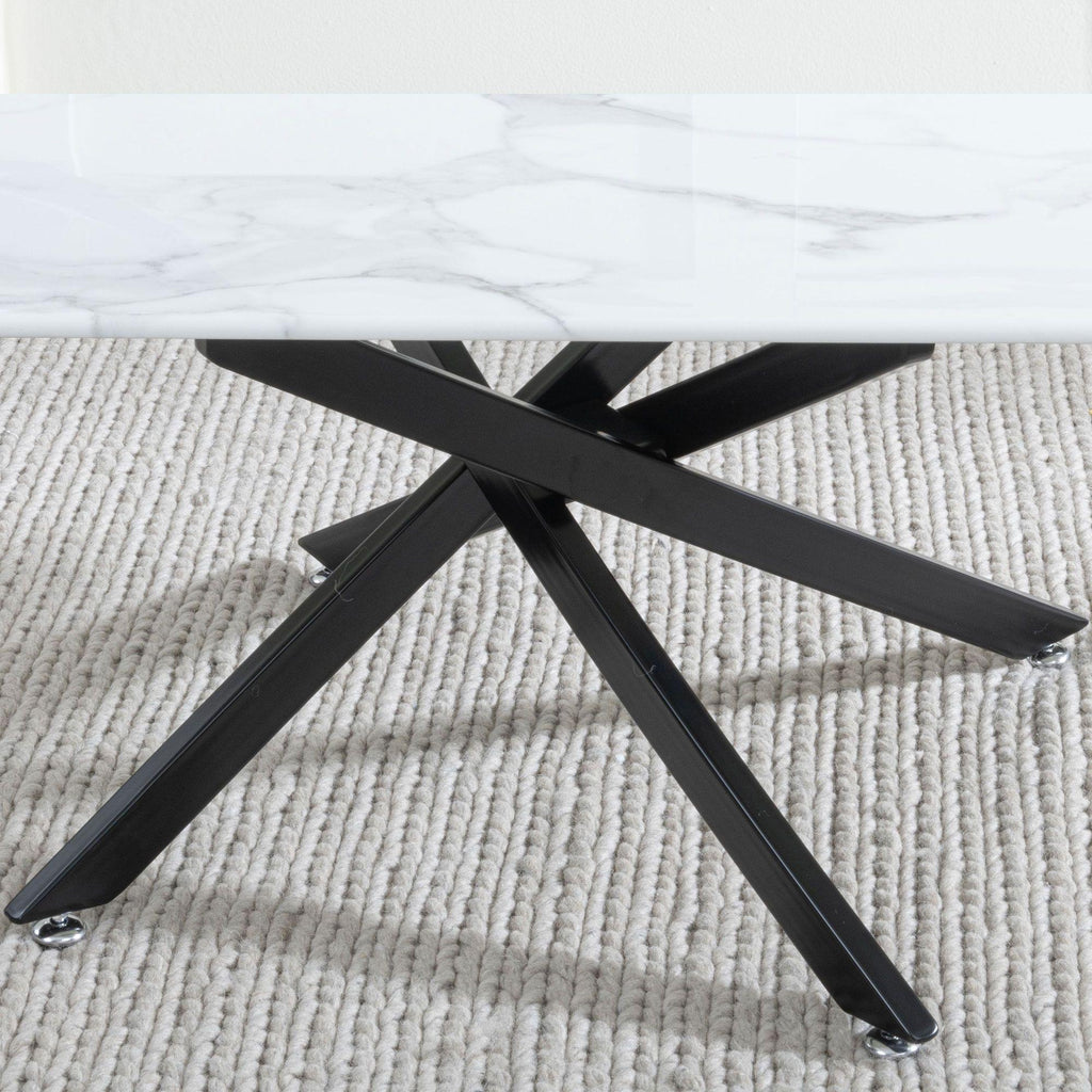 Sutton White and Black Coffee Table - 110cm Glass Top with Marble Effect