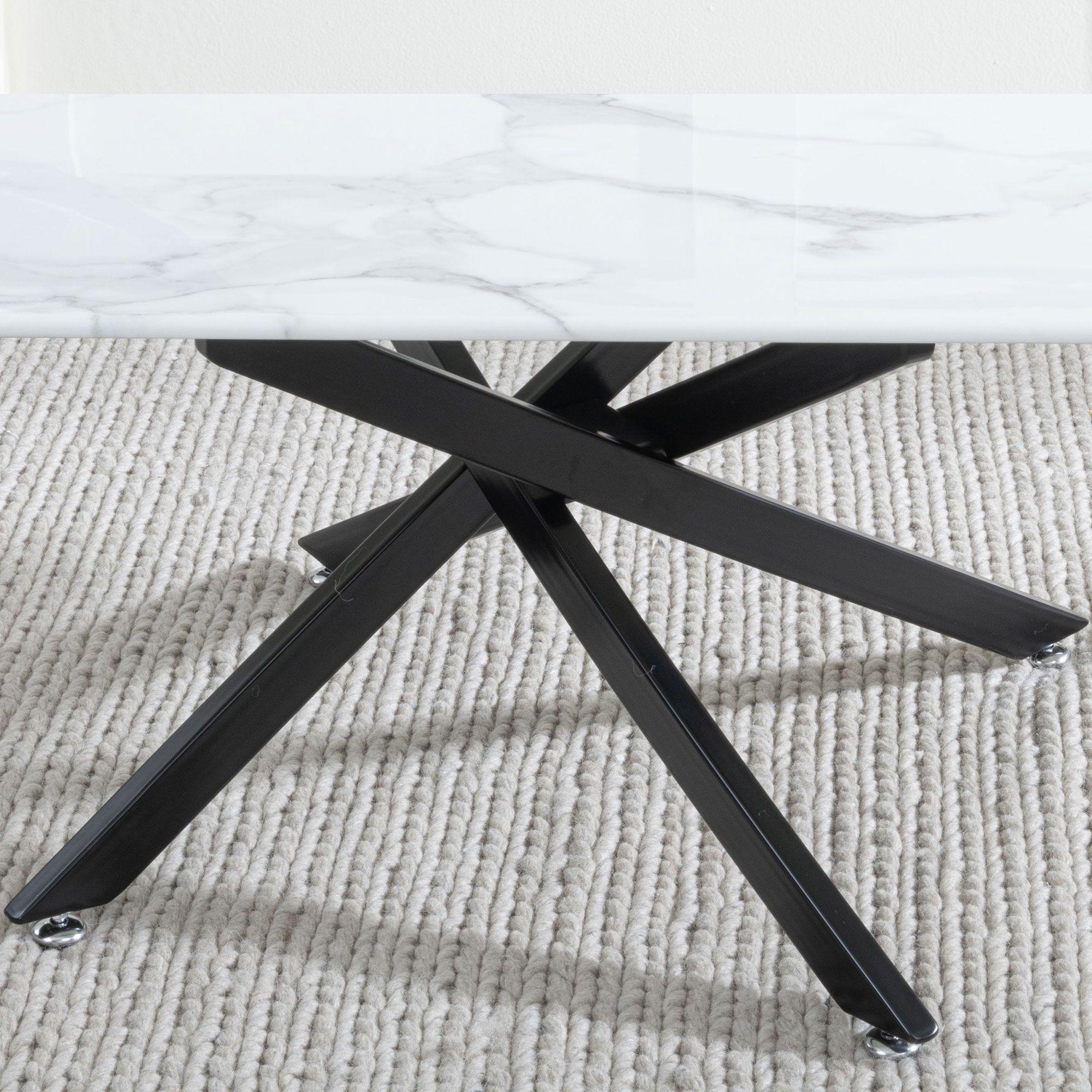 Sutton White and Black Coffee Table - 110cm Glass Top with Marble Effect