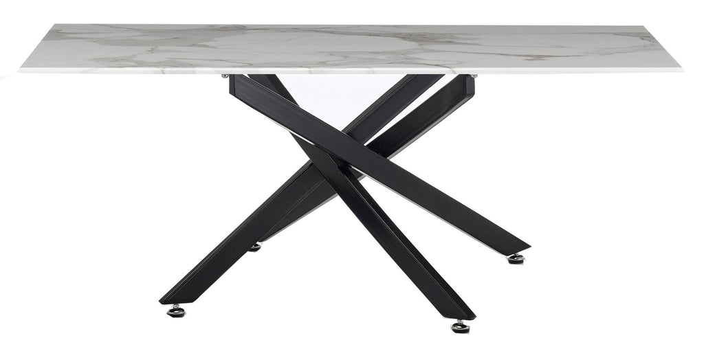 Sutton White and Black Coffee Table - 110cm Glass Top with Marble Effect