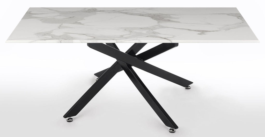 Sutton White and Black Coffee Table - 110cm Glass Top with Marble Effect
