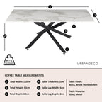 Sutton White and Black Coffee Table - 110cm Glass Top with Marble Effect