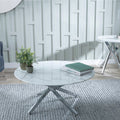 Sutton White and Chrome Round Coffee Table - 90cm Glass Top with Marble Effect