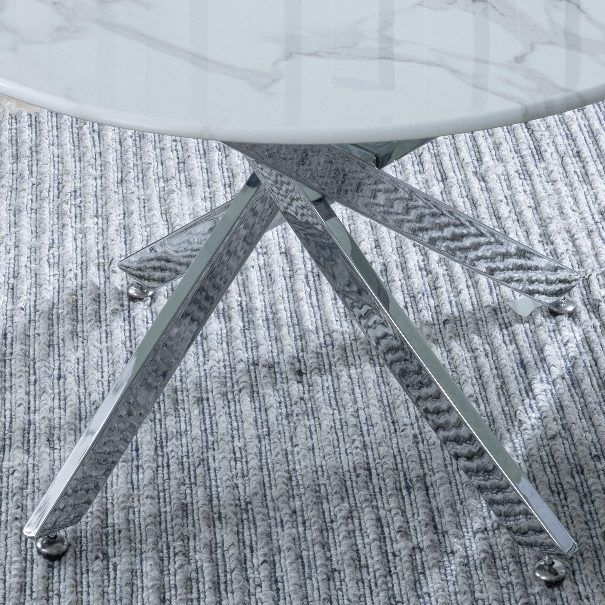 Sutton White and Chrome Round Coffee Table - 90cm Glass Top with Marble Effect