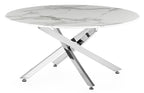 Sutton White and Chrome Round Coffee Table - 90cm Glass Top with Marble Effect