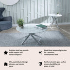 Sutton White and Chrome Round Coffee Table - 90cm Glass Top with Marble Effect