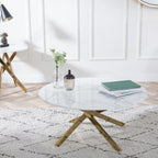 Sutton White and Gold Round Coffee Table - 90cm Glass Top with Marble Effect