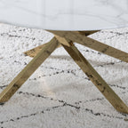 Sutton White and Gold Round Coffee Table - 90cm Glass Top with Marble Effect