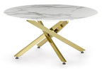 Sutton White and Gold Round Coffee Table - 90cm Glass Top with Marble Effect