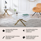 Sutton White and Gold Round Coffee Table - 90cm Glass Top with Marble Effect