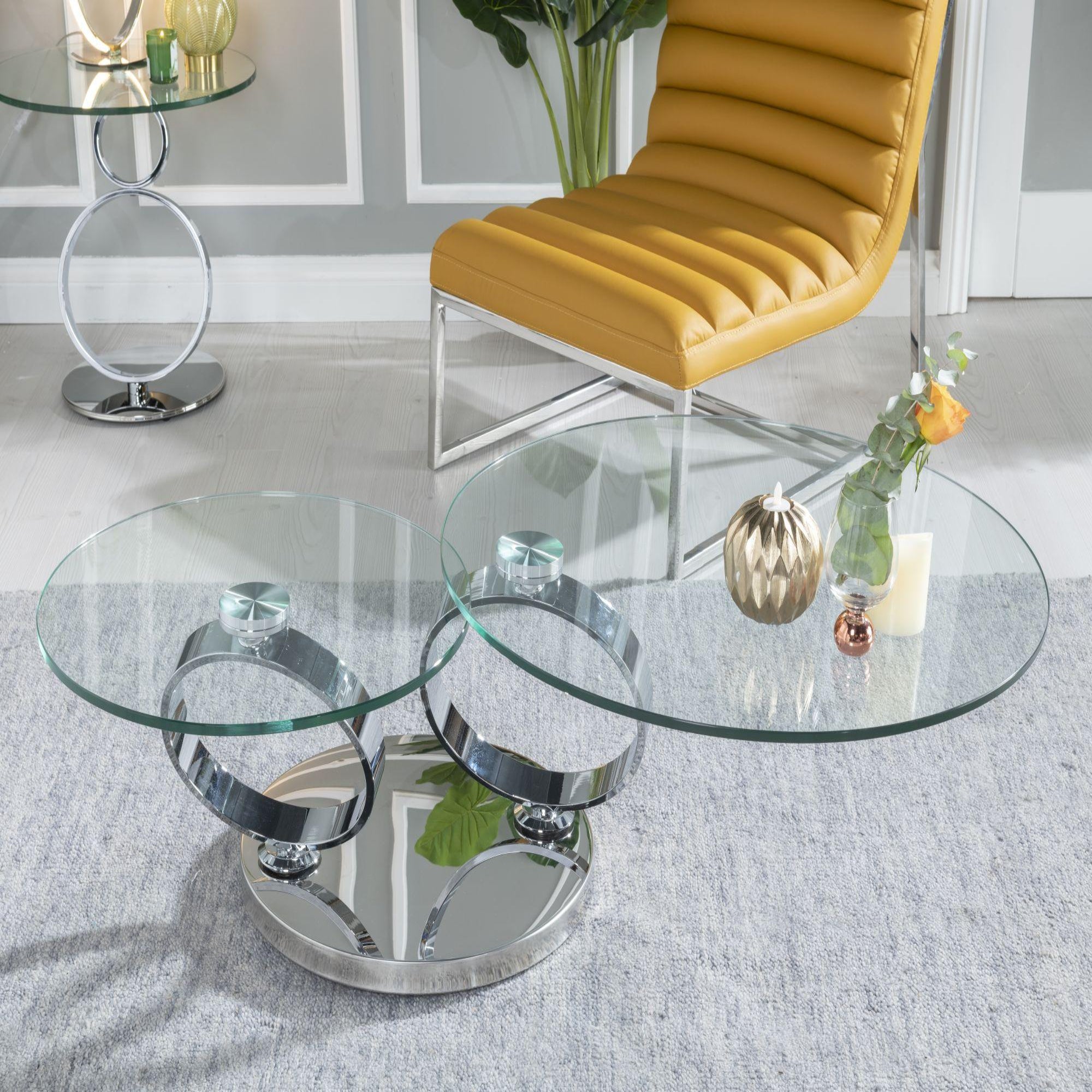 Virgo Swivel Glass Top Round Coffee Table