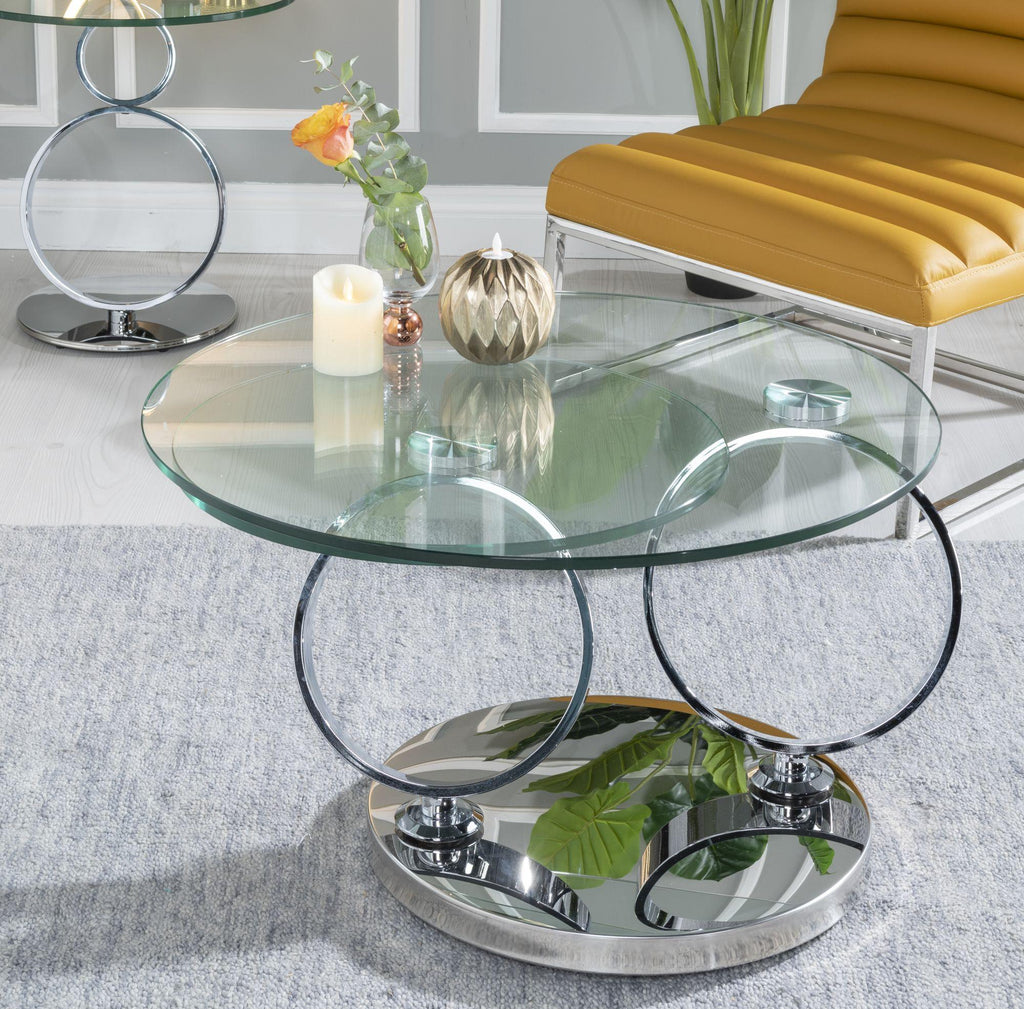 Virgo Swivel Glass Top Round Coffee Table