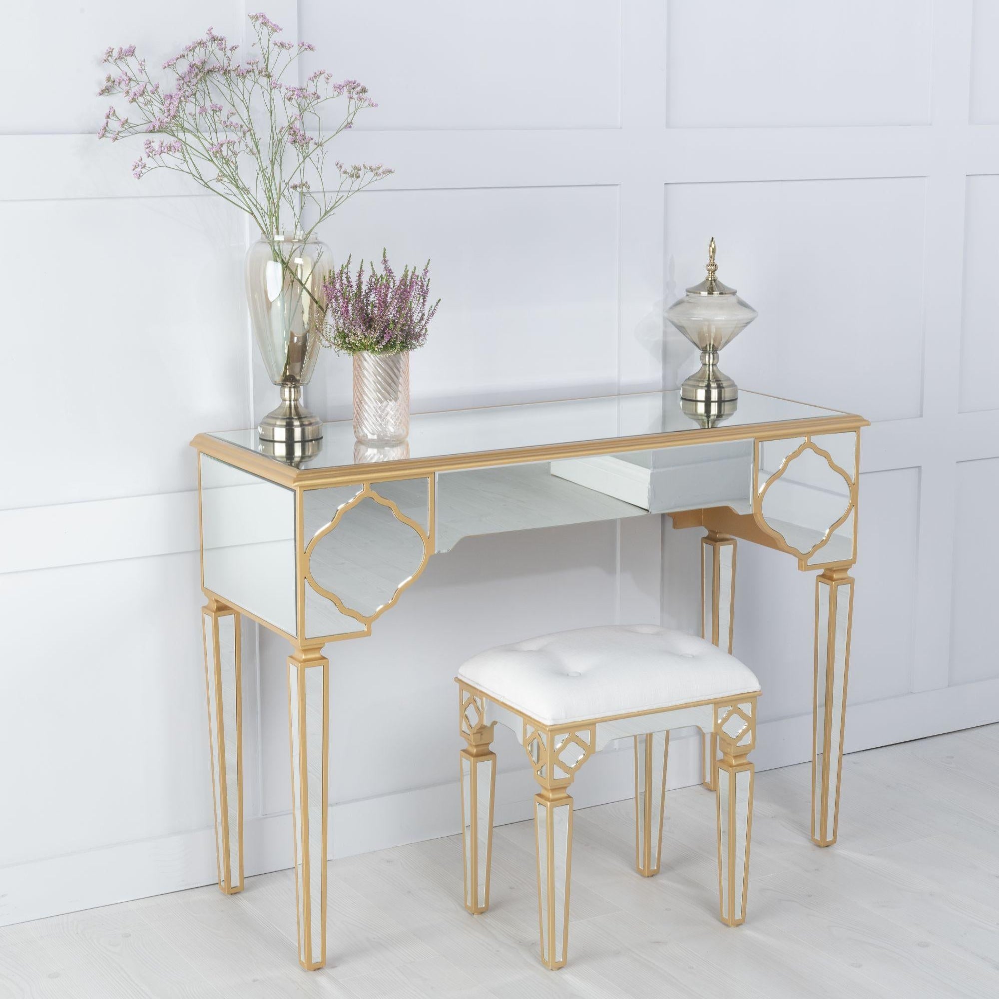 Cairo Mirrored Gold Trim Dressing Table
