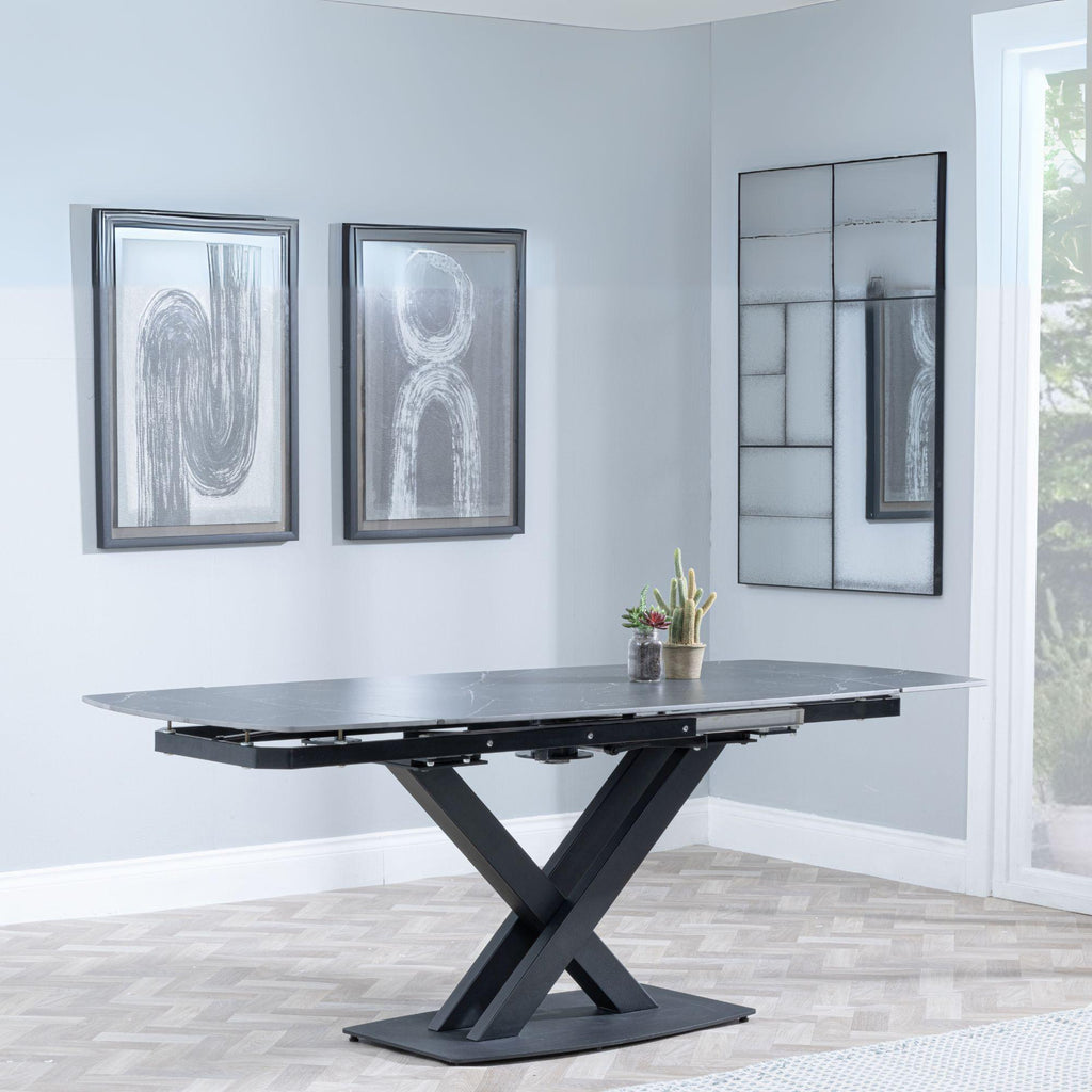Atlanta Black Sintered Stone Extending Dining Table with Black Cross Base - 140cm-200cm
