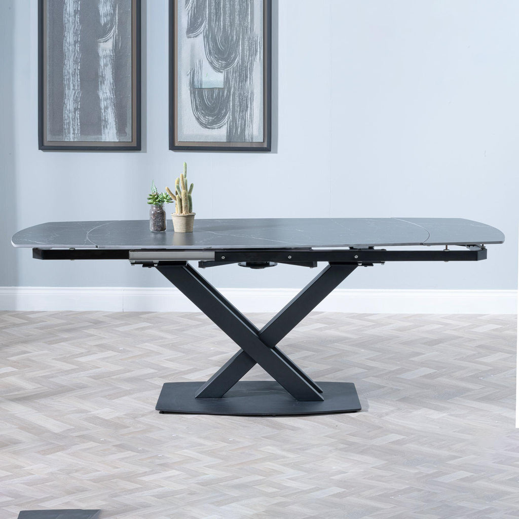 Atlanta Black Sintered Stone Extending Dining Table with Black Cross Base - 140cm-200cm