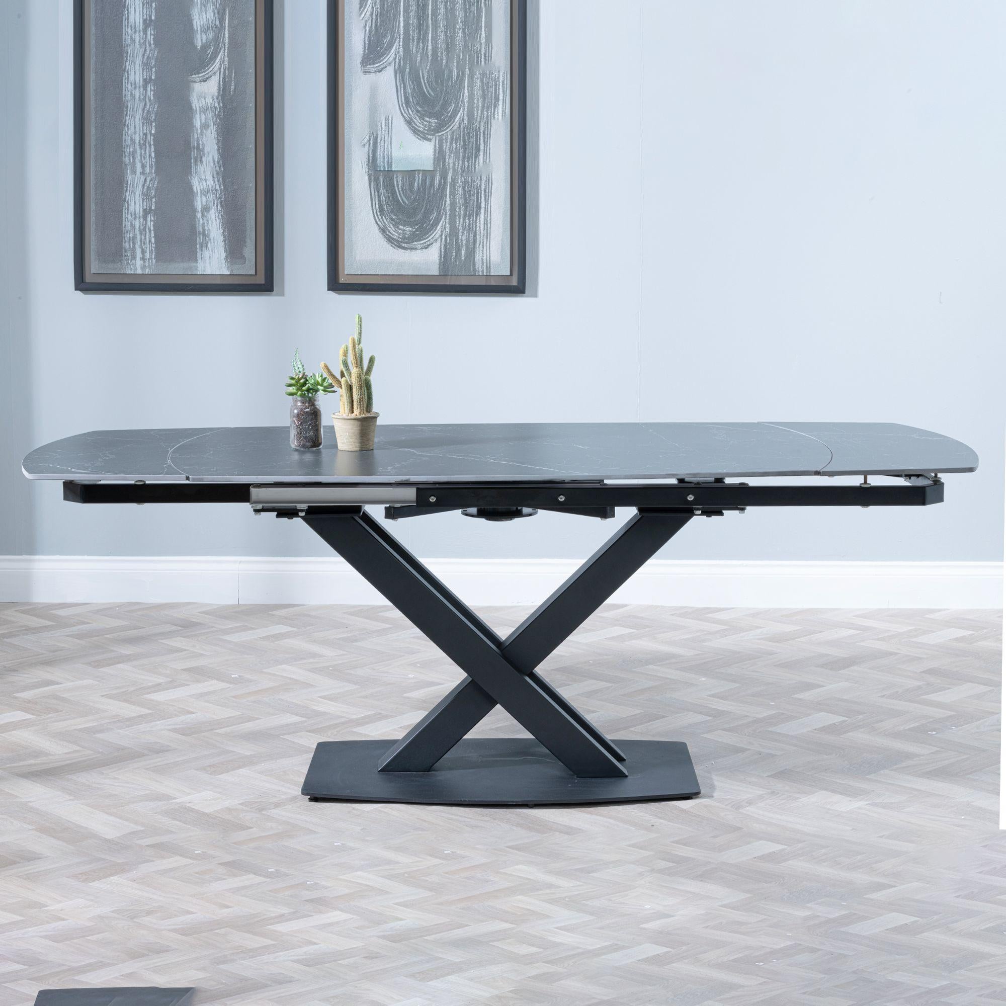 Atlanta Black Sintered Stone Extending Dining Table with Black Cross Base - 140cm-200cm
