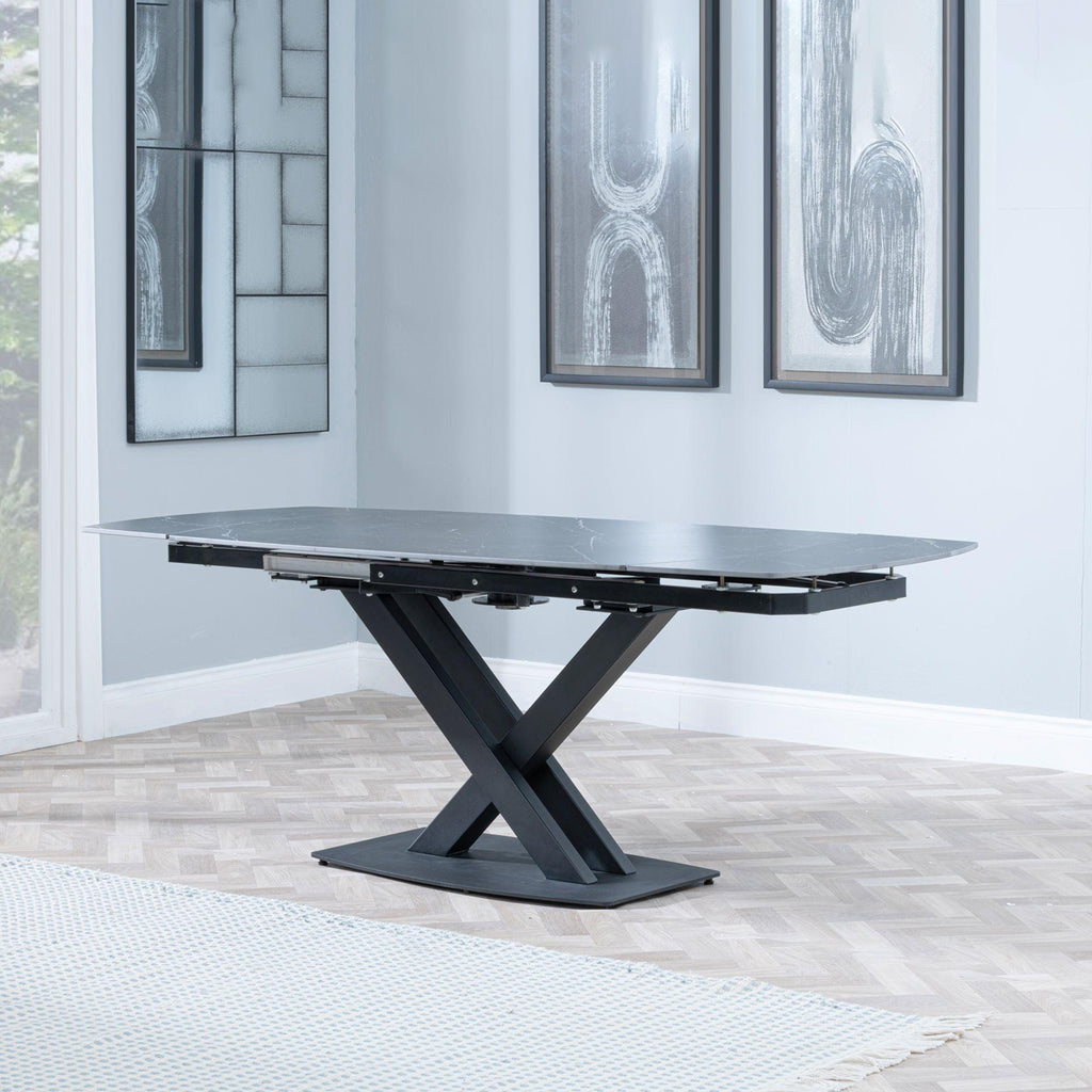 Atlanta Black Sintered Stone Extending Dining Table with Black Cross Base - 140cm-200cm
