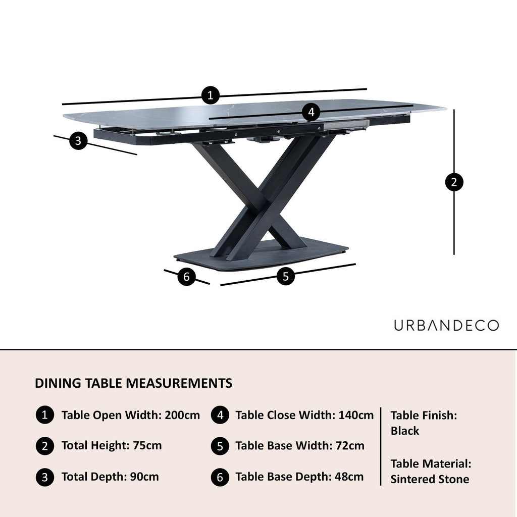 Atlanta Black Sintered Stone Extending Dining Table with Black Cross Base - 140cm-200cm