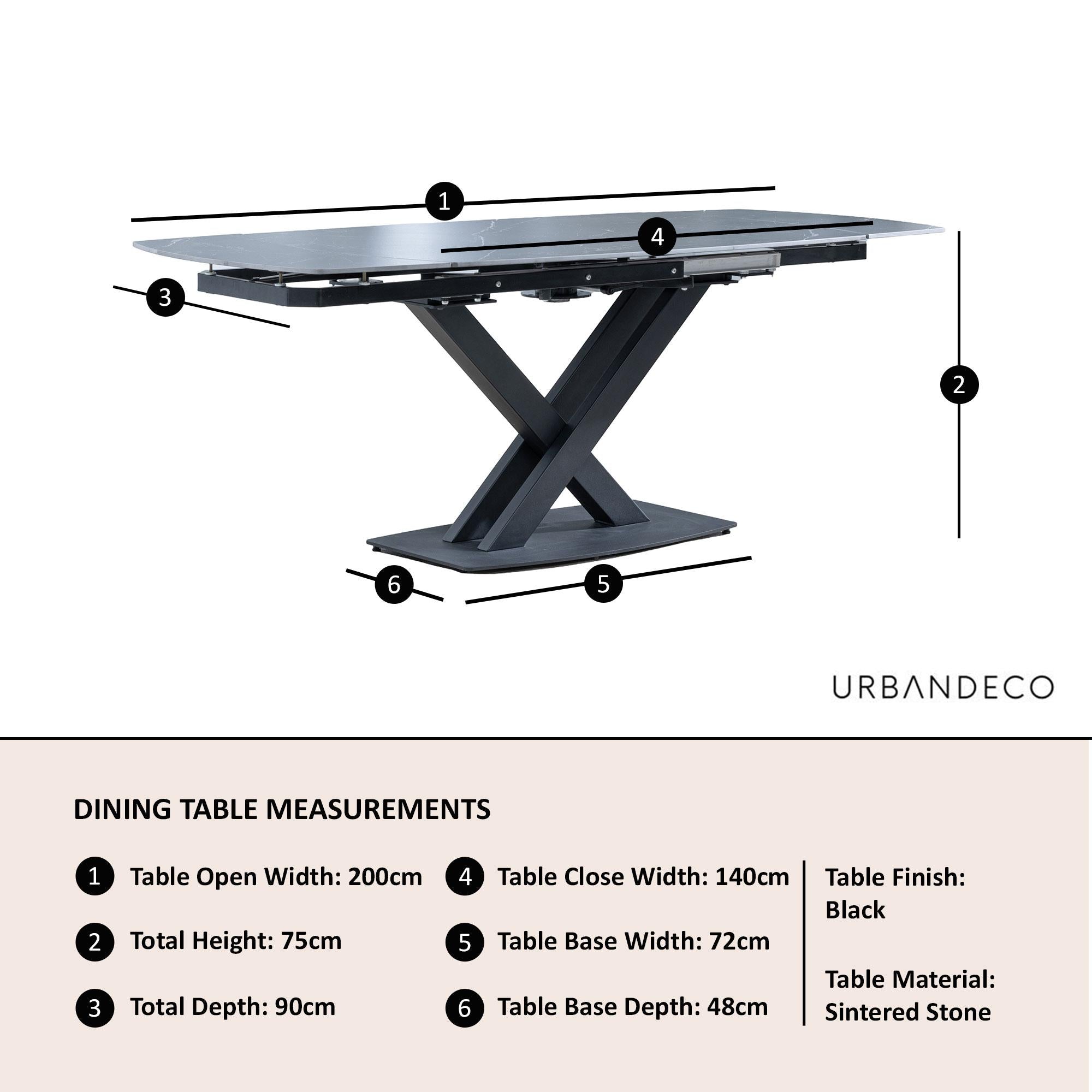 Atlanta Black Sintered Stone Extending Dining Table with Black Cross Base - 140cm-200cm